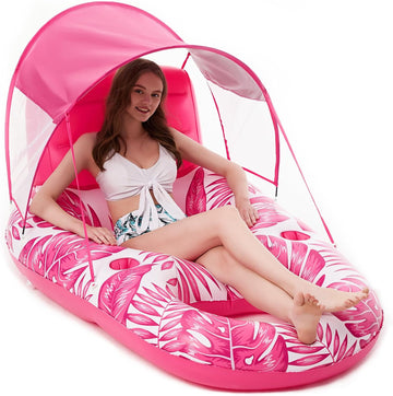 Jasonwell Pool Floats with Canopy - Inflatable Pool Float Adult Lounger Floaties Raft Floating Chair for Swimming Pool Lake Water Lounge Float with Cup Holders Beach Pool Party Toys for Adults (Rose)